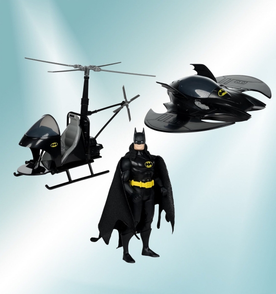 DC Super Powers Actionfiguren 3er Pack Batman, Bat-Copter & The Batwing (Gold Label) 13 cm